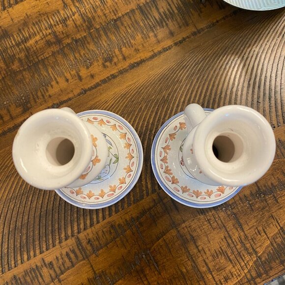 Lis Ceramica set of 2 hand painted floral ceramic candlestick holders Brazil - Picture 5 of 9